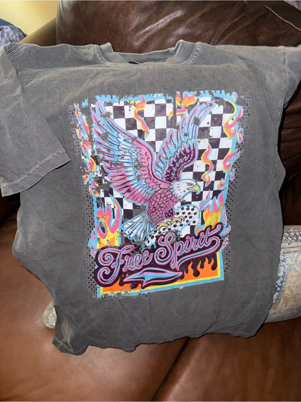Comfort Colors Black Tee with Pink & Blue Eagle Graphic